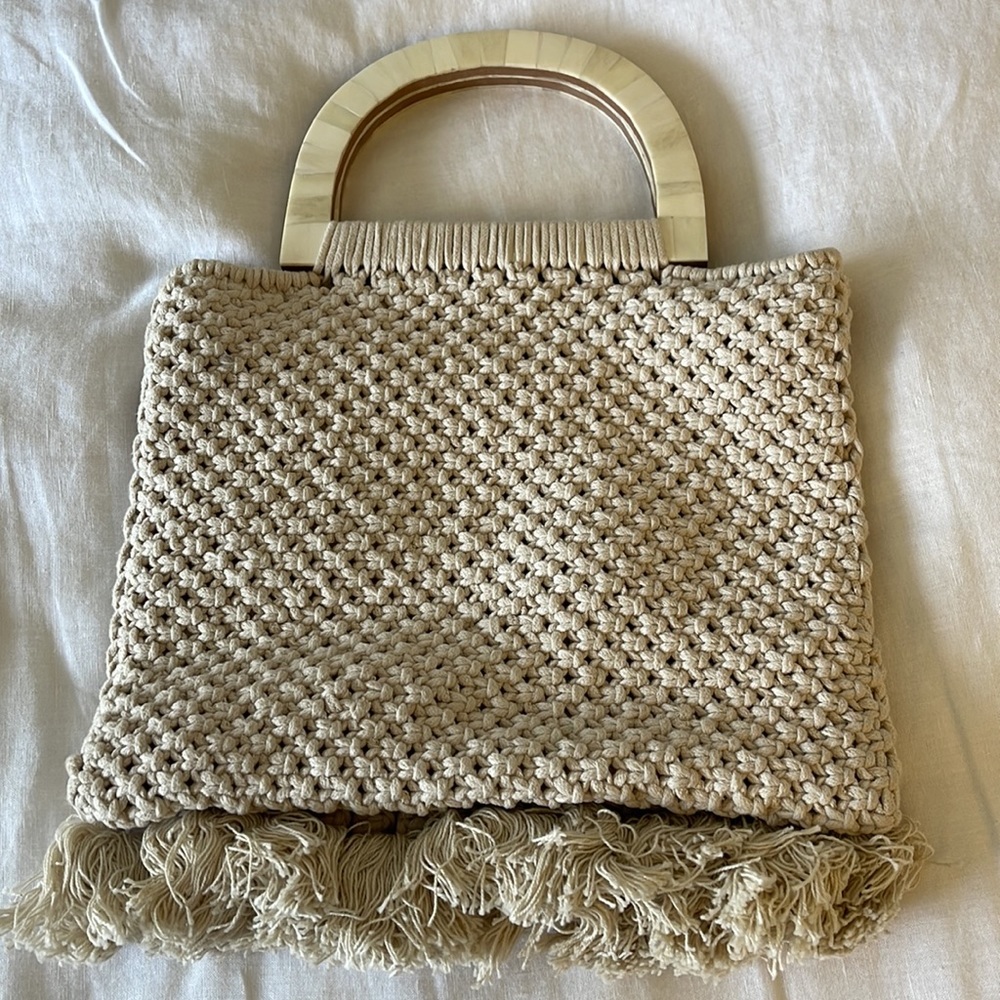 Cleobella Macrame Canvas Fringe Handle Bag - image 5